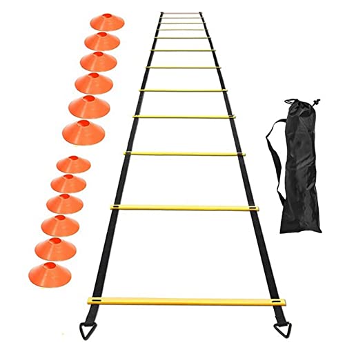 arlote Beweglichkeit Leiter Set 20Ft Verstellbare Geschwindigkeit Training Leiter mit 12 FußBall Training Scheiben für FußBall, Sport Training von arlote