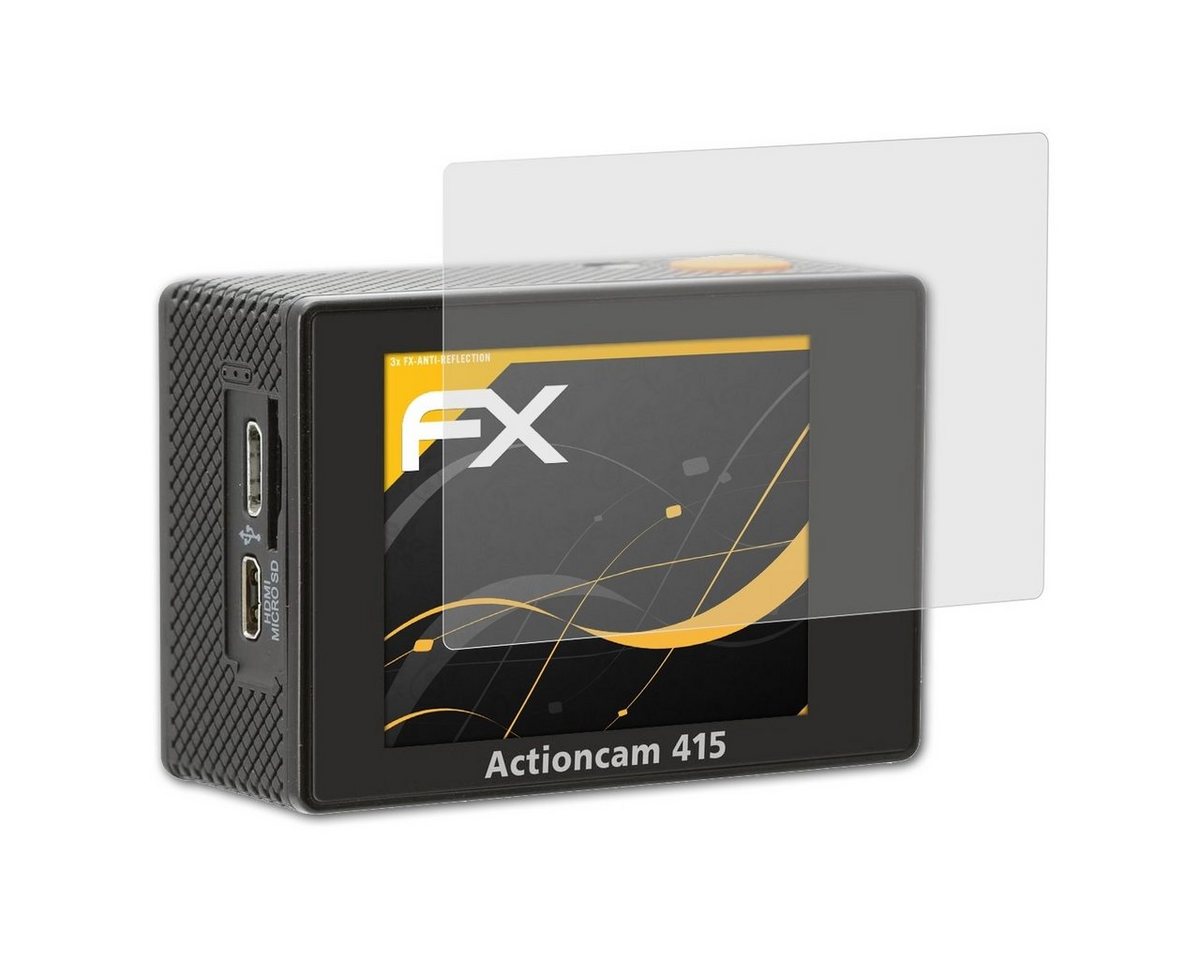 atFoliX Schutzfolie für Rollei Actioncam 415 / 425, (3 Folien), Entspiegelnd und stoßdämpfend von atFoliX