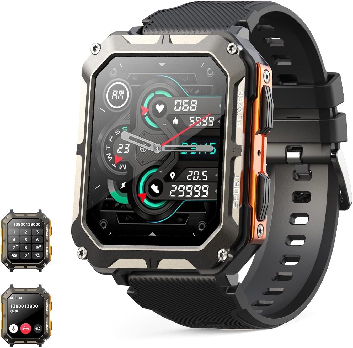 autolock Robuste Smartwatch,Fitness Armbanduhr,Militär mit Telefonfunktion Smartwatch, 1,83 Zoll,IP68 wasserdicht,mit Schlafmonitor/blutdruckmessung von autolock
