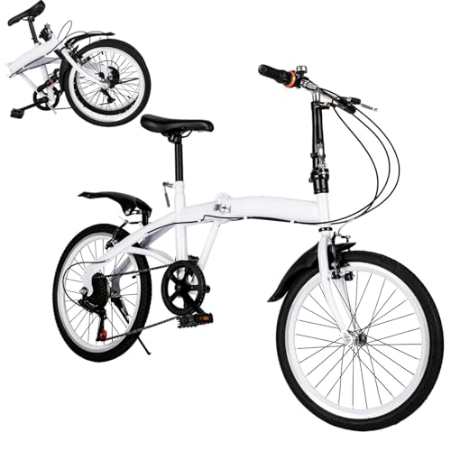 awolsrgiop 20 Zoll Faltrad Klapprad, 6 Gang Klapprad Erwachsene Faltrad Klappfahrrad für 1.4-1.9m Erwachsene & Kinder, City-Faltrad Klapprad Faltrad für MäDchen und Jungen, Weiß von awolsrgiop