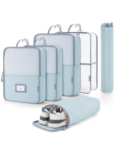 BAGSMART Hängende Packwürfel für die Reise, 6er-Set Reise-Packwürfel für Koffer, wasserdichtes Koffer-Organizer-Taschen-Set, Reisewürfel mit Haken, Schwarz von bagsmart