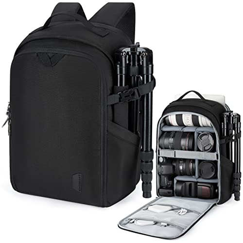 BAGSMART Kamerarucksack, DSLR SLR kameratasche Passend für 15,6-zoll Laptops, Wasserfeste Fotorucksack mit Regenschutz, Stativhalter, Groß (Schwarz) von bagsmart