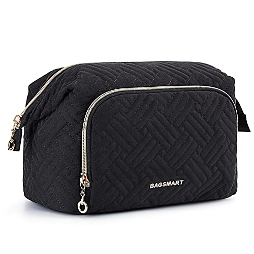 BAGSMART Kosmetiktasche, Schminktasche, Makeup Bag mit Großer Weit Offener Tasche, Reise Kosmetiktasche für Toilettenartikel Zubehör(Schwarz) von bagsmart