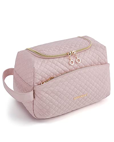 BAGSMART Kulturtasche Damen, Elegante Geräumige Make-up, Damen Kulturbeutel Kosmetiktasche Reise, Reisetasche für Kulturzubehör, Rosa von bagsmart