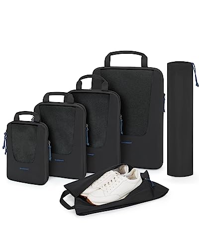 BAGSMART Packing Cubes Compression, Packwürfel Kompression, 6-teilig Koffer Organizer set, Kleidertaschen, Packtaschen Erweiterbar Kofferorganizer, Travel Organizer für Urlaub und Reisen, Schwarz von bagsmart