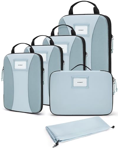 BAGSMART Packwürfel Kompression, Compression Packing Cube, 6 Stück Gepäck Koffer Organizer für Rucksack, Packtaschen Kleidertaschen für Reiseorganizer (Himmelblau, 6 Stück) von bagsmart