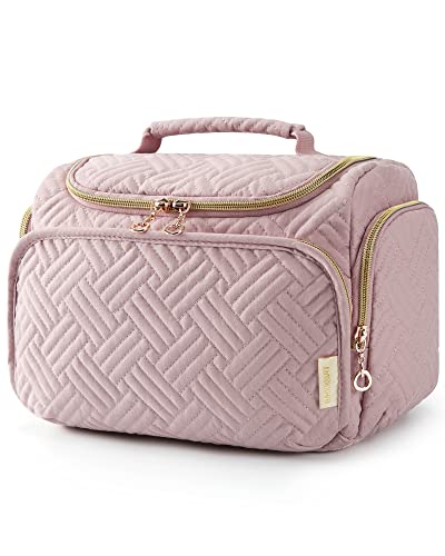 BAGSMART Kulturtasche Damen, Reise Kulturbeutel, große weit offene Reisetasche für Toilettenartikel, Make-up, Kosmetiktasche mit Griff, Rosa von bagsmart