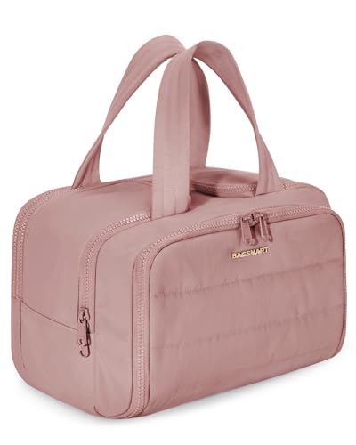 BAGSMART Reise Kulturbeutel, leichte, große, weit offene Reisetasche für Frauen, bauschiger Kosmetik Make up Taschen Organizer mit Griff für Zubehör, Essentials, Toilettenartikel, Dunkelpink von bagsmart