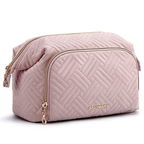 BAGSMART Kosmetiktasche, Schminktasche, Makeup Bag mit Großer Weit Offener Tasche, Reise Kosmetiktasche für Toilettenartikel Zubehör(Rosa) von bagsmart