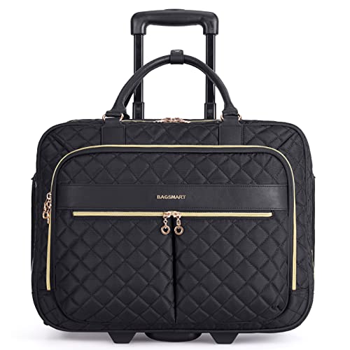 bagsmart Roller Laptoptasche Damen Roller Aktentasche 17,3 Zoll Laptoptasche mit Rollen Laptoptasche Rollbare Laptoptasche für Arbeit, Reisen, Business, Schwarz von bagsmart