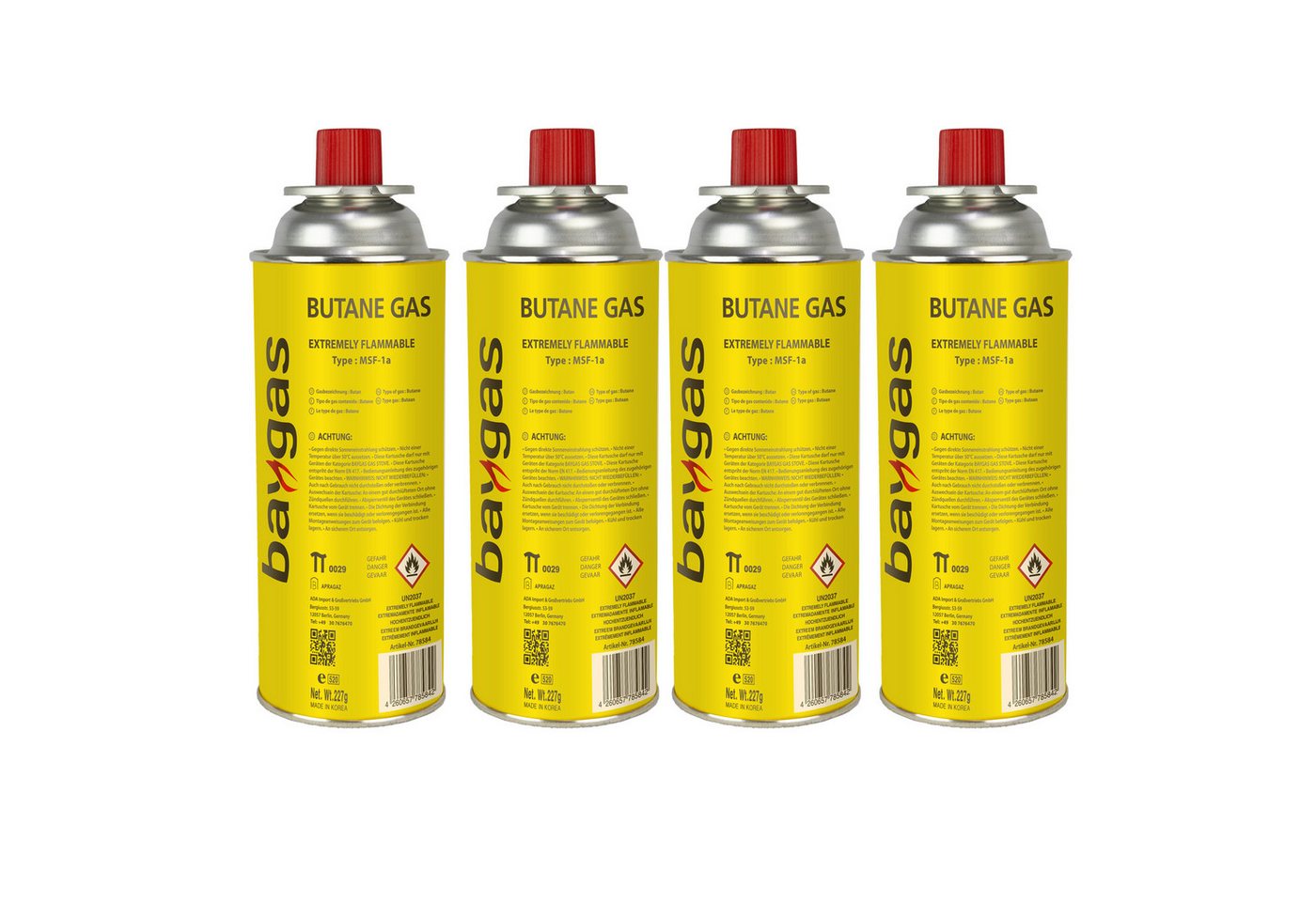 baygas Gaskartusche Butangas Kartusche, Campinggas, Campingkocher, Gaskocher, 227g, Zubehör für Gaskocher Gaskartusche, Campingkocher Brenner, 4 St., Camping Zubehör, Gaskocher Zubehör, Outdoor Gasversorgung von baygas