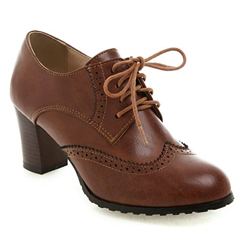 bbruriy Damen Vintage kleine Lederschuhe Lolita Schuhe Leder Classic Lace Up Chunky Mid Heel Round Toe Oxfords Dress Party Pump Schuhe,Braun,38 bbruriy Damen Vintage kleine Lederschuhe Lolita Schuhe Leder Classic Lace Up Chunky Mid Heel Round Toe Oxfords Dress Party Pump Schuhe,Braun,38 von bbruriy