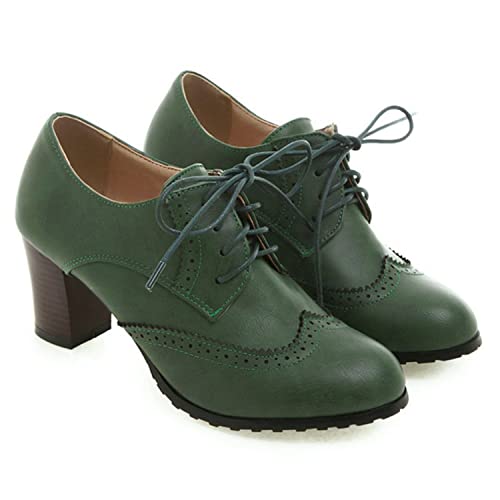 bbruriy Damen Vintage kleine Lederschuhe Lolita Schuhe Leder Classic Lace Up Chunky Mid Heel Round Toe Oxfords Dress Party Pump Schuhe,Grün,37 bbruriy Damen Vintage kleine Lederschuhe Lolita Schuhe Leder Classic Lace Up Chunky Mid Heel Round Toe Oxfords Dress Party Pump Schuhe,Grün,37 von bbruriy