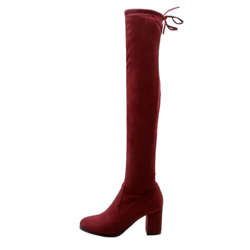 bbruriy Overknee-Stiefel aus Wildleder für Damen mit dickem Absatz und langem Stretch-Absatz für Herbst und Winter. Seitlicher Reißverschluss. Bequeme Herbst- und Winterschuhe.,Rot,42 bbruriy Overknee-Stiefel aus Wildleder für Damen mit dickem Absatz und langem Stretch-Absatz für Herbst und Winter. Seitlicher Reißverschluss. Bequeme Herbst- und Winterschuhe.,Rot,42 von bbruriy