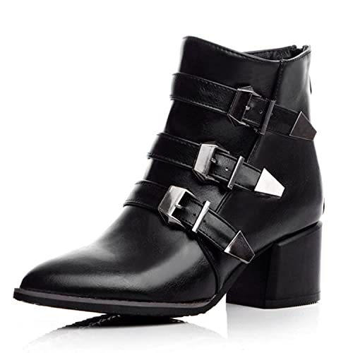 bbruriy Sexy Damen-Stiefeletten mit niedrigem Absatz, spitzer Zehenpartie, Reißverschluss, klobiger Blockabsatz, Halbhohe Stiefel mit Gürtelschnallendekoration, große Größe 34-48,Schwarz,34 bbruriy Sexy Damen-Stiefeletten mit niedrigem Absatz, spitzer Zehenpartie, Reißverschluss, klobiger Blockabsatz, Halbhohe Stiefel mit Gürtelschnallendekoration, große Größe 34-48,Schwarz,34 von bbruriy