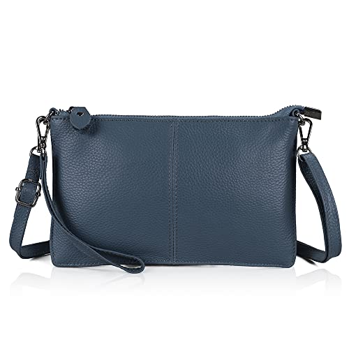 befen Damen Umhängetasche, Echt Leder Handtasche Damen Klein mit Reißverschluss und Schultergurt Damen Portemonnaie für Geld Karten Handy, Handtasche Damen Klein mit Handgelenkschlaufe, Grau Blau befen Damen Umhängetasche, Echt Leder Handtasche Damen Klein mit Reißverschluss und Schultergurt Damen Portemonnaie für Geld Karten Handy, Handtasche Damen Klein mit Handgelenkschlaufe, Grau Blau von befen