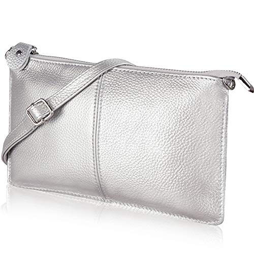 befen Echtleder Damen Umhängetasche Klein Clutch RFID-Blockierung Handtasche Damen Leder Crossbody Bag mit Reißverschluss und Schultergurt & Handgelenkband,Silber befen Echtleder Damen Umhängetasche Klein Clutch RFID-Blockierung Handtasche Damen Leder Crossbody Bag mit Reißverschluss und Schultergurt & Handgelenkband,Silber von befen