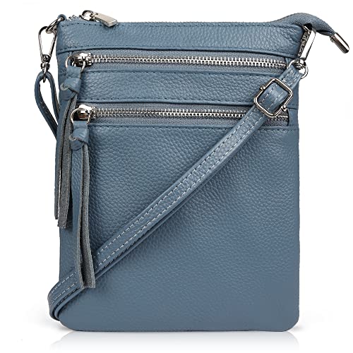 befen Kleine Umhängetasche aus echtem Leder für Damen, trendige Reise-Schulter-Handtasche mit mehreren Reißverschlusstaschen, Blau Grau, Small, Kleine Umhängetasche aus Leder befen Kleine Umhängetasche aus echtem Leder für Damen, trendige Reise-Schulter-Handtasche mit mehreren Reißverschlusstaschen, Blau Grau, Small, Kleine Umhängetasche aus Leder von befen