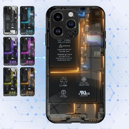 Circuit Board Glass Phone Case, for iPhone 15 14 13 12 11Pro Max Circuit Board Anti-Fall Mobile Phone Case, Sleek Motherboard Pattern Liquid Silicone Mobile Phone Case (Orange,14 Pro) von behound