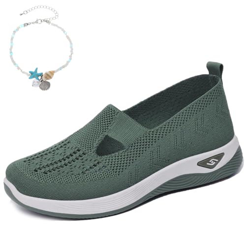 behound Women's Comfortable Breathable Knitted Sneakers,Knitted Sneakers for Women,Arch Support Orthopedic Sneakers (Green,6.5) von behound