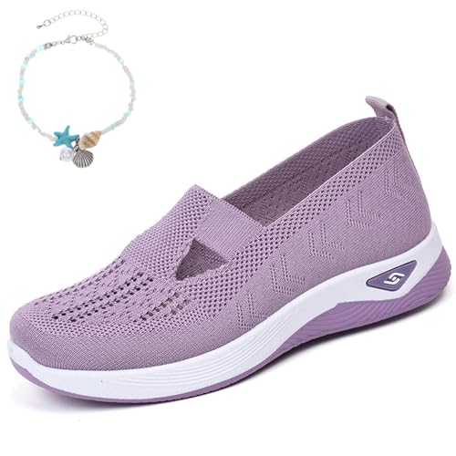 behound Women's Comfortable Breathable Knitted Sneakers,Knitted Sneakers for Women,Arch Support Orthopedic Sneakers (Purple,7.5) von behound