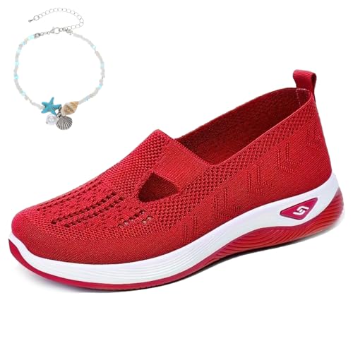 behound Women's Comfortable Breathable Knitted Sneakers,Knitted Sneakers for Women,Arch Support Orthopedic Sneakers (Red,5.5) von behound