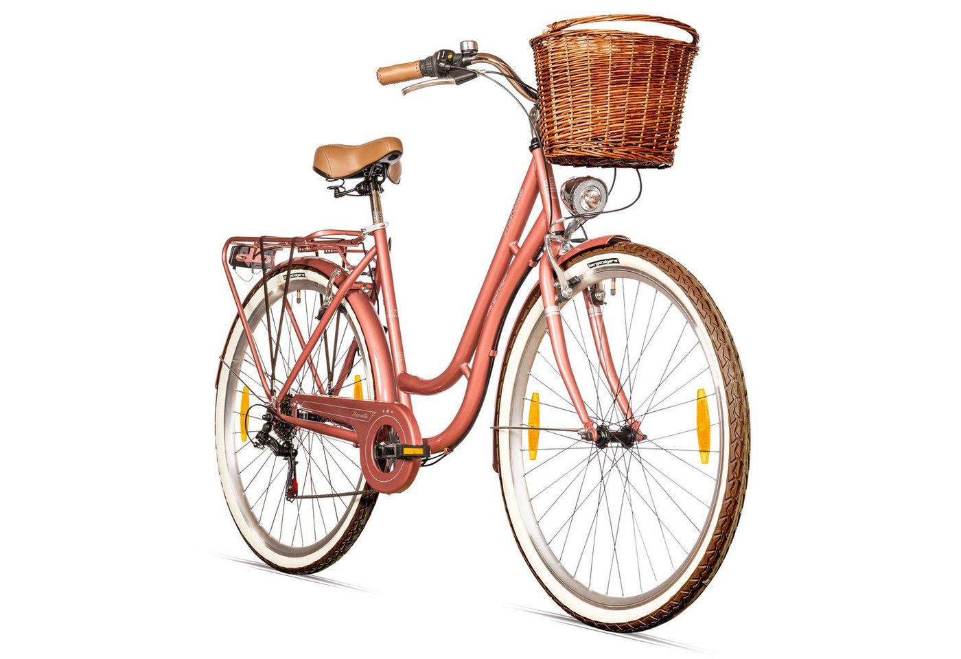 bergsteiger Cityrad Marseille 26 Zoll, 28 Zoll Damenfahrrad, ab 150 cm, Korb aus Rattan, 6 Gang, Kettenschaltung von bergsteiger