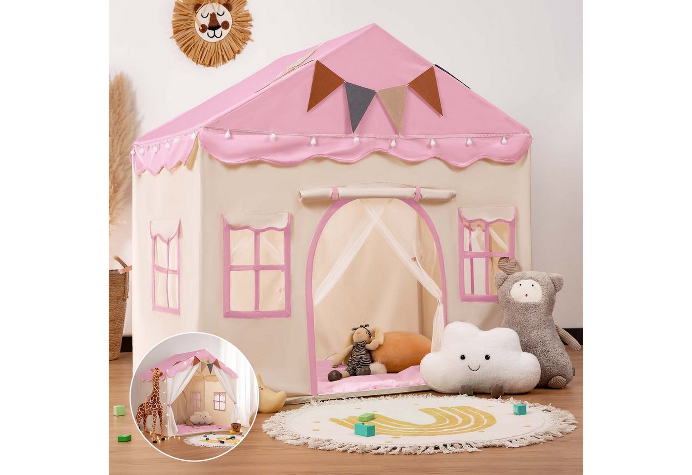 besrey Spielzelt 2 IN 1 Kinderzelt, Kinder Spielhaus Indoor mit Lichtern Prinzessin Zelt mit einem schönen Netzvorhang besrey Spielzelt 2 IN 1 Kinderzelt, Kinder Spielhaus Indoor mit Lichtern Prinzessin Zelt mit einem schönen Netzvorhang von besrey