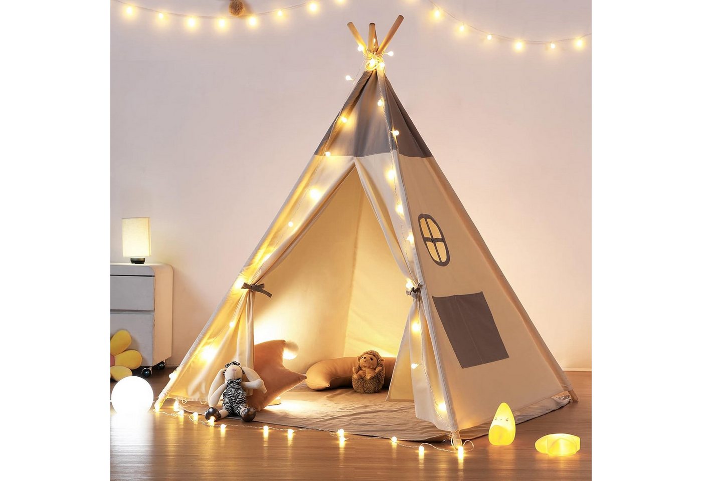 besrey Spielzelt Tipi Zelt für Kinder, Tippi Kinderzelt, Kindertipi +Lichtern Kindertipi aus 100% Baumwolle besrey Spielzelt Tipi Zelt für Kinder, Tippi Kinderzelt, Kindertipi +Lichtern Kindertipi aus 100% Baumwolle von besrey