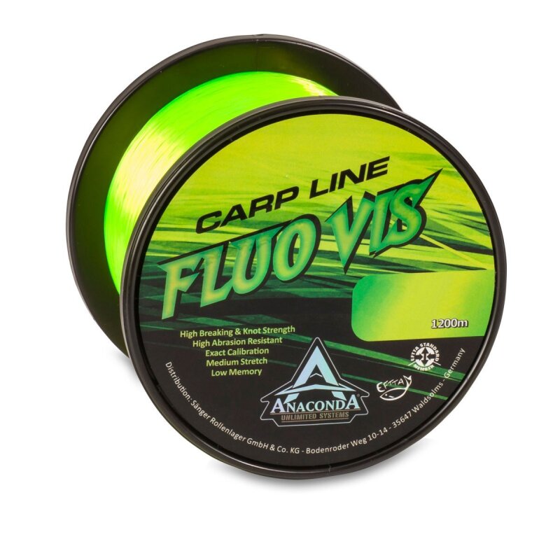 ANACONDA Fluo Vis Carp Line 0,4mm 11,7kg 1200m Fluo-Grün (0,03 € pro 1 m)