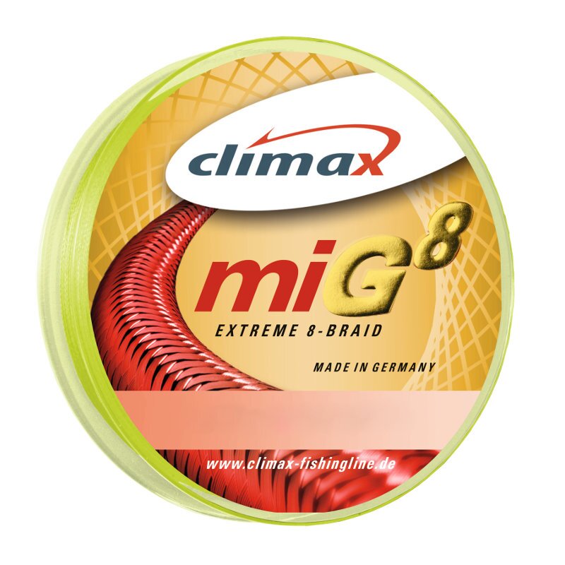 CLIMAX miG8 Extreme Braid SB 0,14mm 13,5kg 275m Fluogelb (0,08 € pro 1 m)