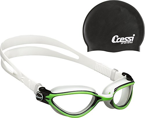 Cressi Thunder - Premium Erwachsene Schwimmbrille mit Antibeschlag und 100% UV Schutz + Badekappe Silicone Schwarz