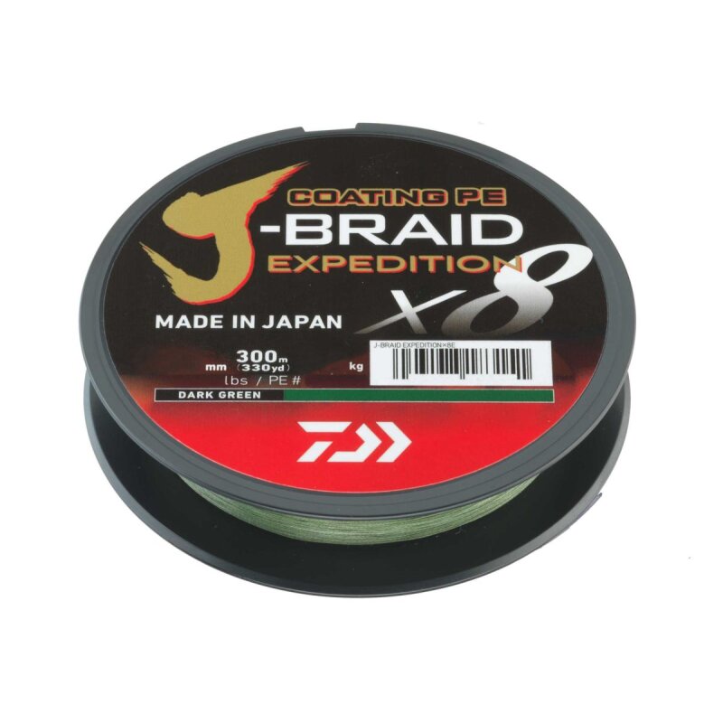DAIWA J-Braid Expedition X8E 0,18mm 12,3kg 300m Dark Green DAIWA J-Braid Expedition X8E 0,18mm 12,3kg 300m Dark Green