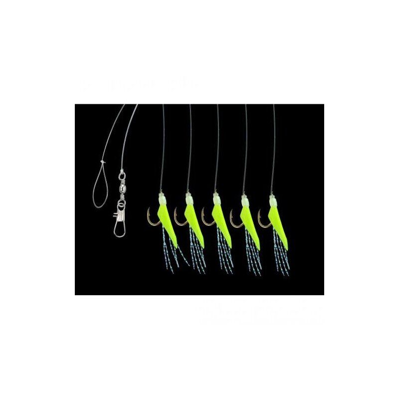 DEGA Herings-Vorfach 5 Arme Glitzer Gr.8 0,30mm 0,25mm Neon Gelb DEGA Herings-Vorfach 5 Arme Glitzer Gr.8 0,30mm 0,25mm Neon Gelb