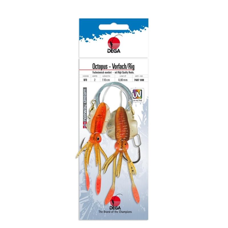 DEGA Octopus-Vorfach Gr.8/0 110cm 0,8mm UV-Motoroil DEGA Octopus-Vorfach Gr.8/0 110cm 0,8mm UV-Motoroil