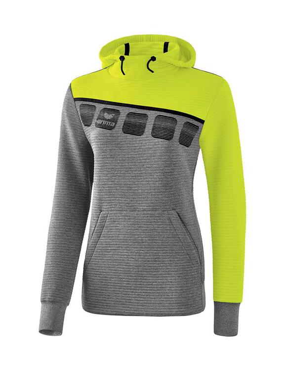 Erima 5-C Kapuzensweat Damen grau melange/lime pop/schwarz 1071917...