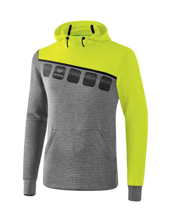 Erima 5-C Kapuzensweat Erwachsene grau melange/lime pop/schwarz...