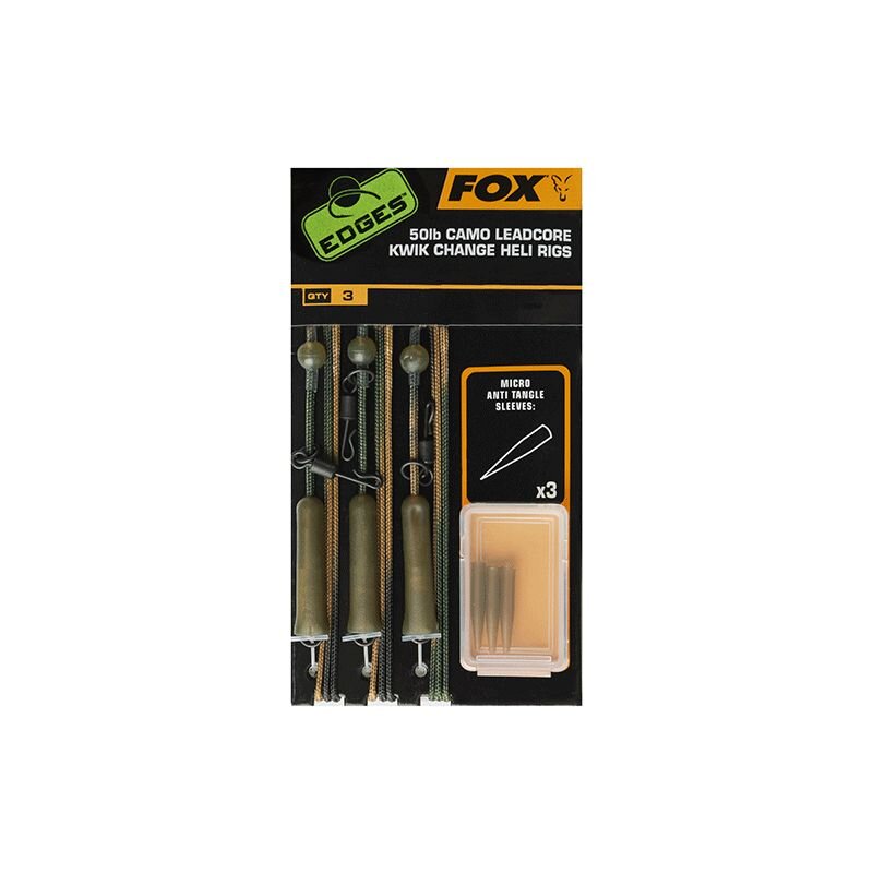 FOX Edges 50lb Camo Leadcore Kwik Change Heli Rigs 3Stk. FOX Edges 50lb Camo Leadcore Kwik Change Heli Rigs 3Stk.
