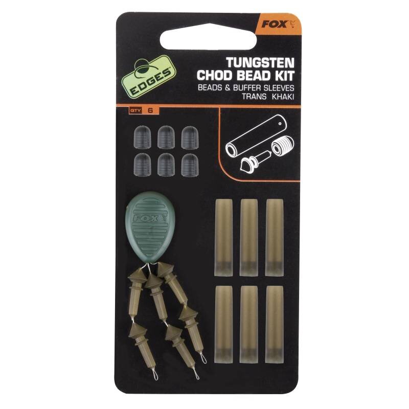 FOX Edges Tungsten Chod Bead Kit Beads Buffer Sleeves Trans Khaki...