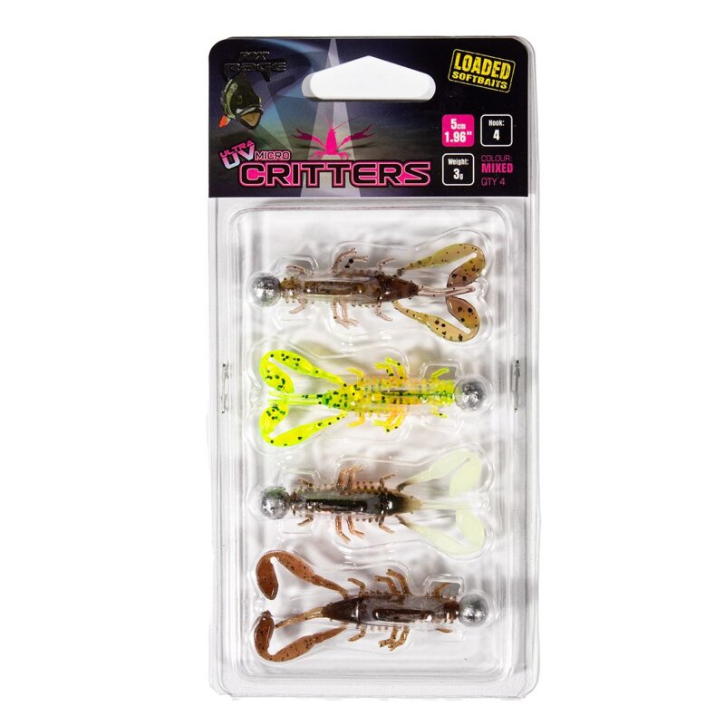 FOX RAGE Ultra UV Micro Critter Loaded 5cm Mixed Colour 4Stk.