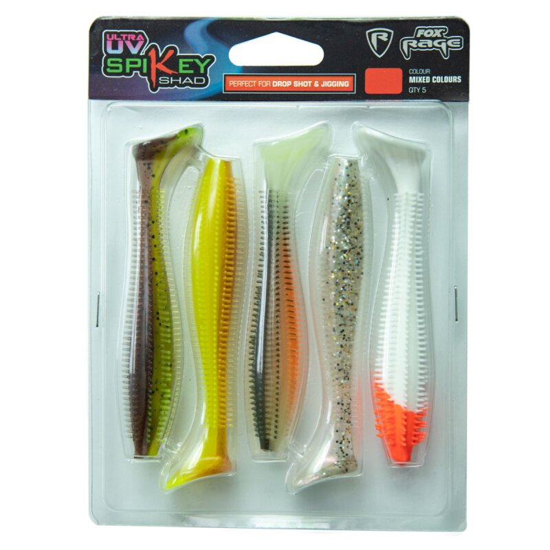 FOX RAGE Spikey Shad 12cm Ultra UV Mix Colours I 5Stk. FOX RAGE Spikey Shad 12cm Ultra UV Mix Colours I 5Stk.