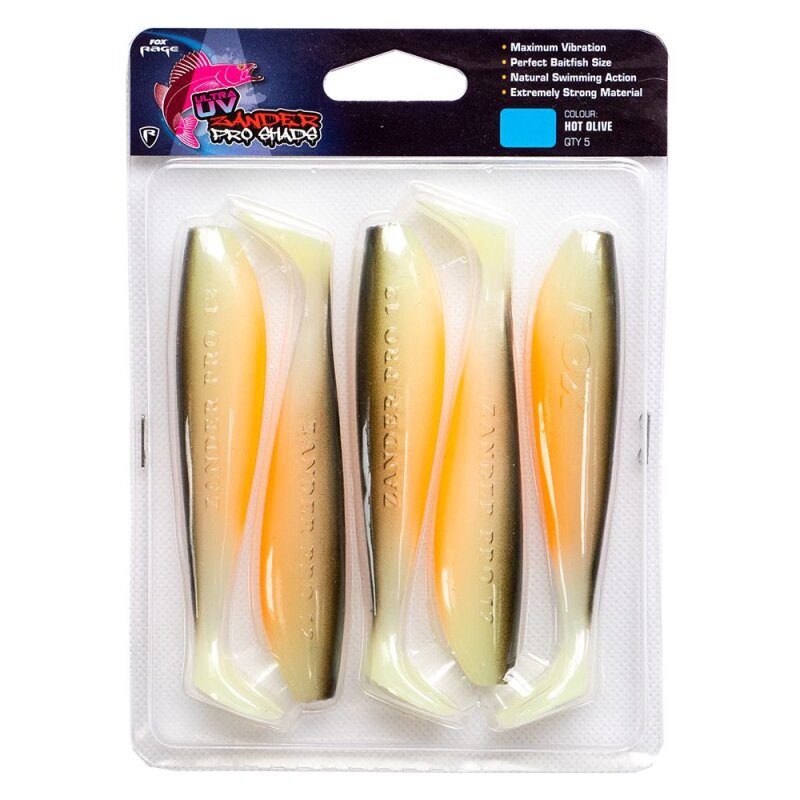 FOX RAGE Zander Pro Shad 7,5cm 3g Ultra UV Hot Olive 5Stk. FOX RAGE Zander Pro Shad 7,5cm 3g Ultra UV Hot Olive 5Stk.