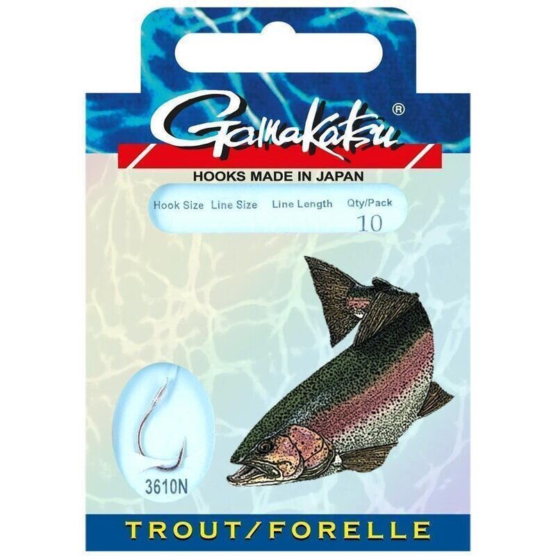 GAMAKATSU Hook LS-3610 Forelle Gr.12 150cm 0,16mm Nickel 10Stk. GAMAKATSU Hook LS-3610 Forelle Gr.12 150cm 0,16mm Nickel 10Stk.