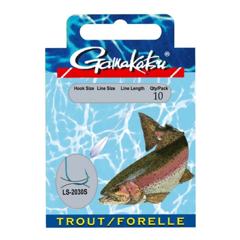GAMAKATSU Hook Forelle Sbiro 2030S Gr.10 120cm 0,20mm Blau 10Stk. GAMAKATSU Hook Forelle Sbiro 2030S Gr.10 120cm 0,20mm Blau 10Stk.
