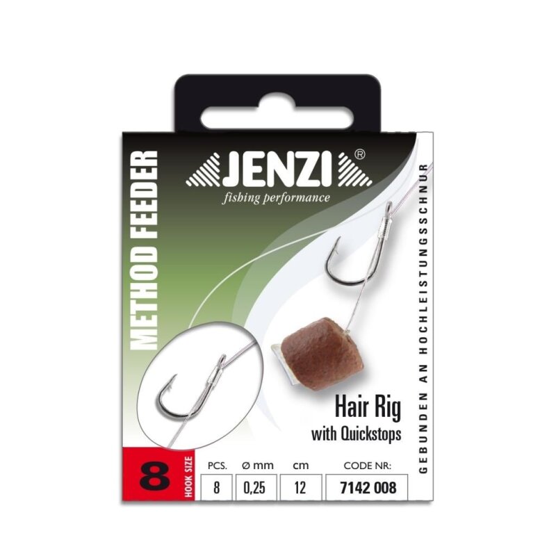 JENZI Hair-Rig mit Quickstop Gr.8 12cm 0,25mm Black Nickel 8Stk. JENZI Hair-Rig mit Quickstop Gr.8 12cm 0,25mm Black Nickel 8Stk.