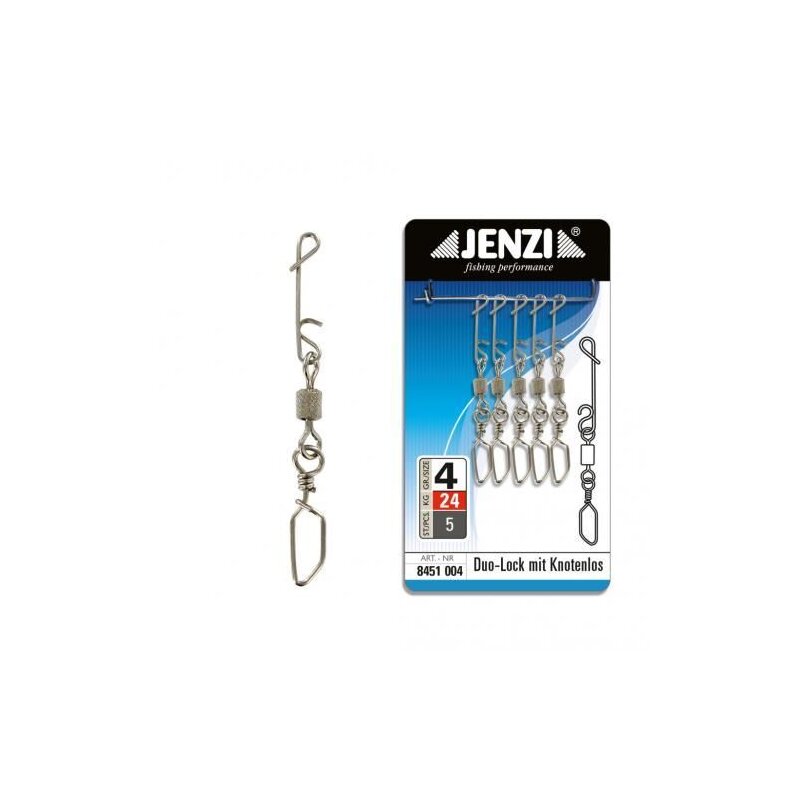 JENZI No Knot-Verbinder mit Wirbel Grob 24kg 5Stk. JENZI No Knot-Verbinder mit Wirbel Grob 24kg 5Stk.