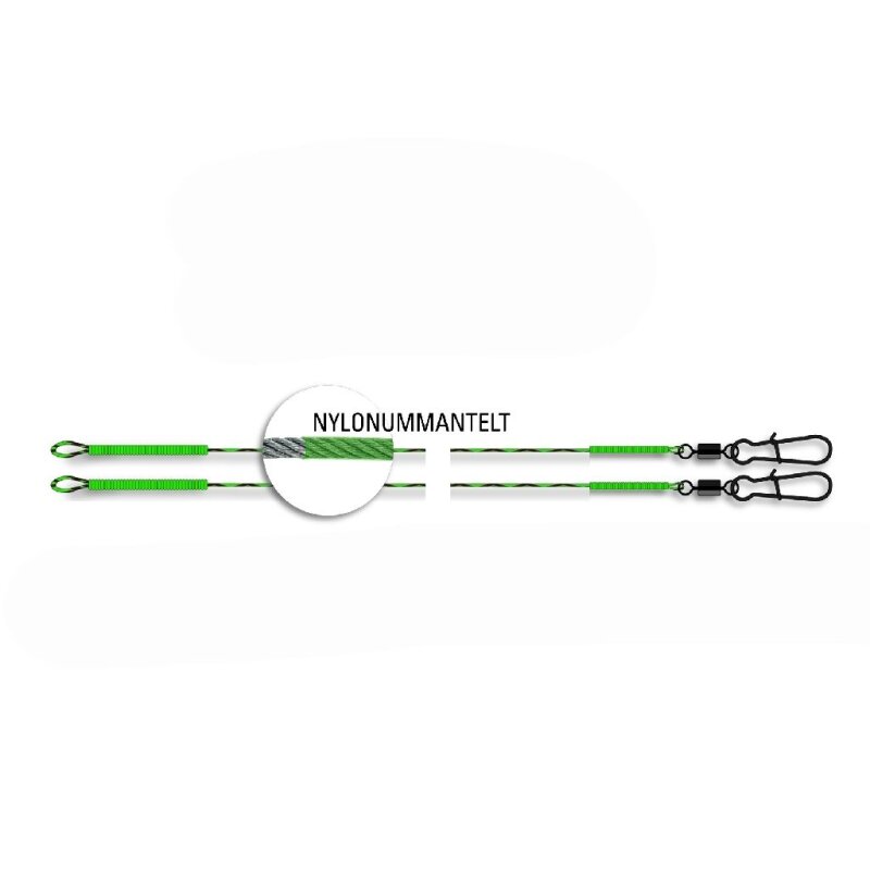 JENZI Stahlvorfach Nylon Schlaufe + Karabinerwirbel 45cm 15kg 2Stk. JENZI Stahlvorfach Nylon Schlaufe + Karabinerwirbel 45cm 15kg 2Stk.