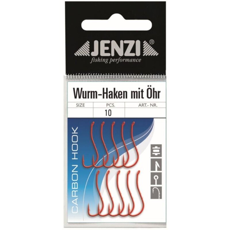 JENZI Wurmhaken mit Öhr langschenklig Gr.8 Rot 10Stk. JENZI Wurmhaken mit Öhr langschenklig Gr.8 Rot 10Stk.