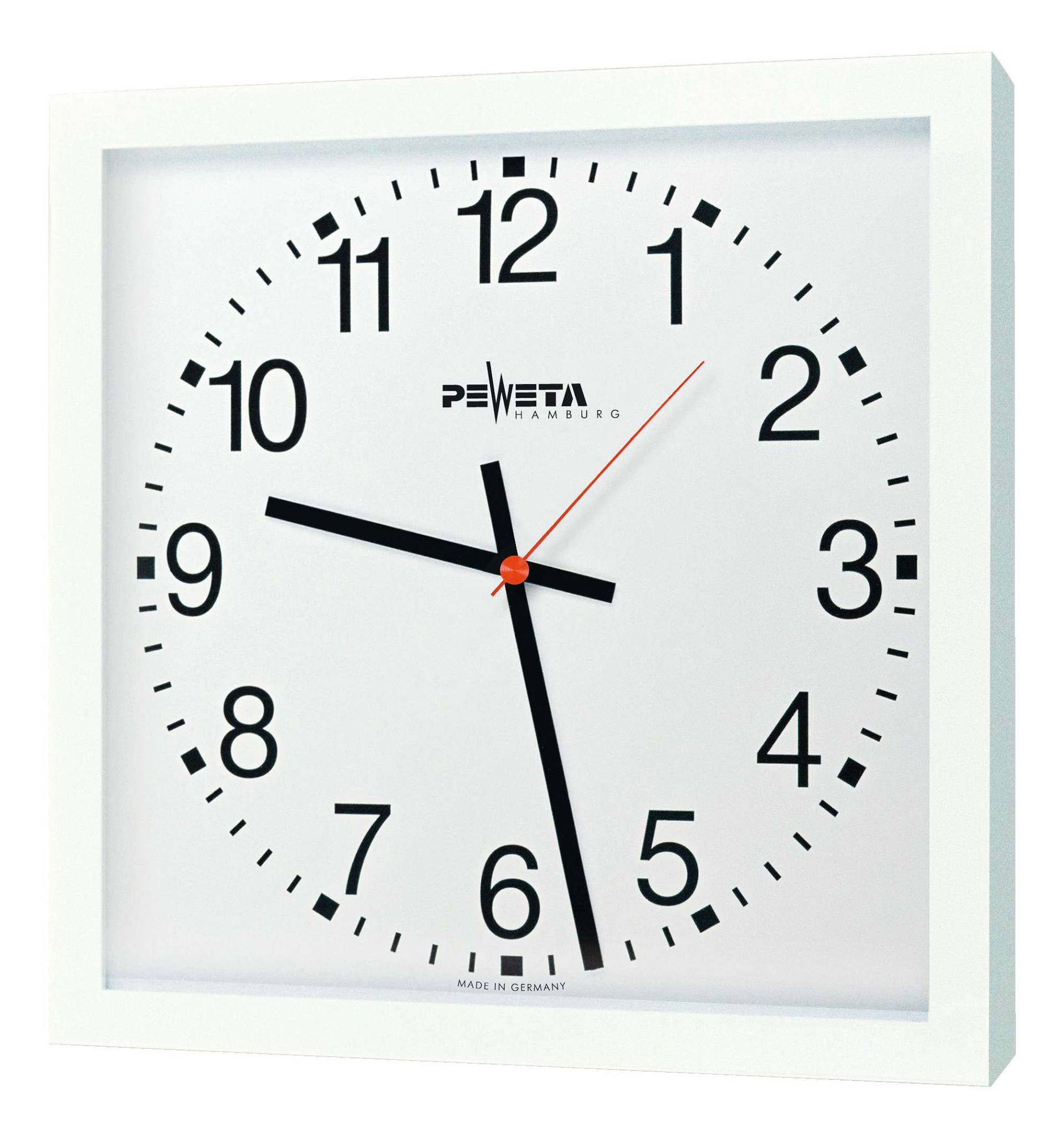 Peweta Wanduhr Großraum, 40x40, Netzbetrieb, Feuchtraumausführung, Zifferblatt arabische Zahlen von Peweta