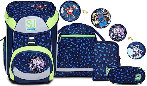 SJ Schulranzen set 4-teilig Ergonomischer Schulrucksack, Ultraleichte Schultasche, 22 LT, ab 1. Klasse mit Mäppchen und Turnbeutel, Kinder Grundschule Mädchen Junge, blau mit reflektierenden Einsätzen SJ Schulranzen set 4-teilig Ergonomischer Schulrucksack, Ultraleichte Schultasche, 22 LT, ab 1. Klasse mit Mäppchen und Turnbeutel, Kinder Grundschule Mädchen Junge, blau mit reflektierenden Einsätzen von SJ GANG STYLE JAM GANG